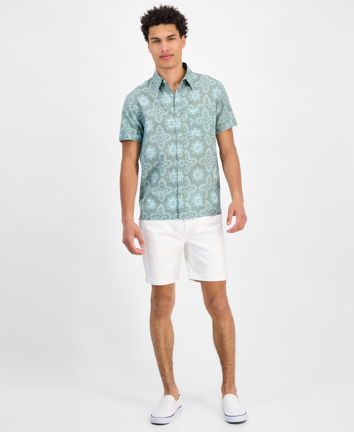 Sun + Stone Men's Avon Short Sleeve Medallion Print Button-front Shirt, Exclusively At Macy's