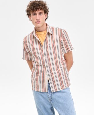 Sun + Stone - Men's Arnav Regular-Fit Geo-Stripe Button-Down Shirt