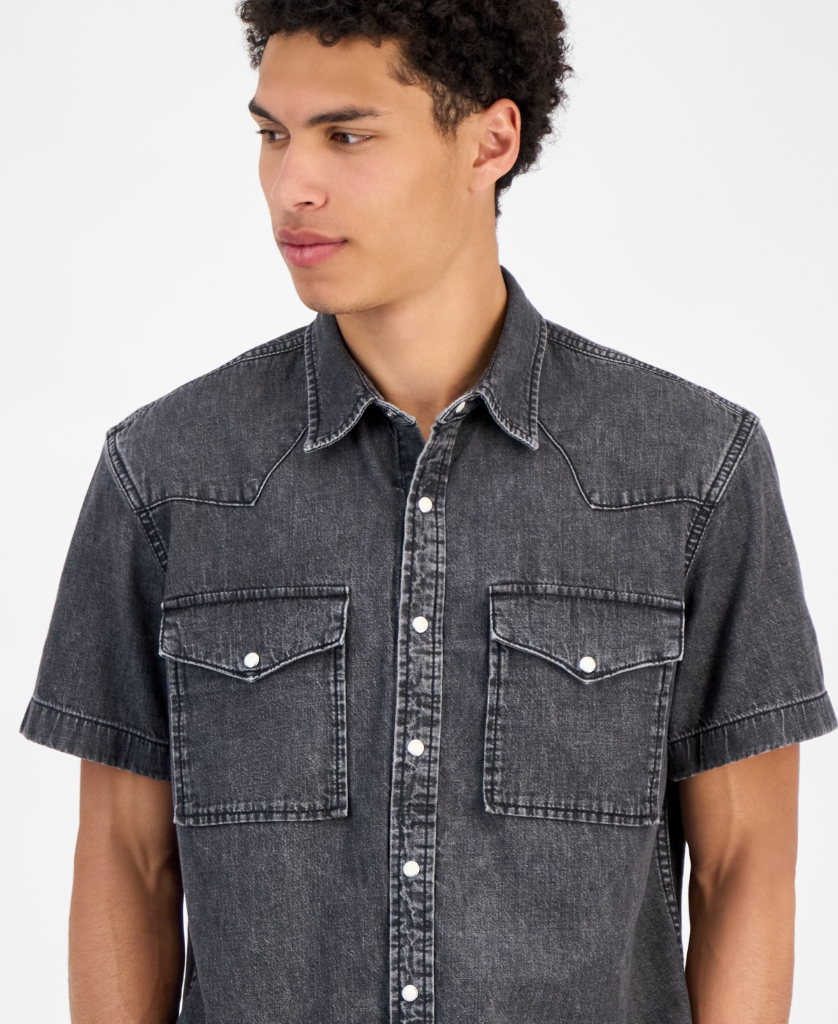 Sun + Stone Men's Spur Short Sleeve Denim Button-front Shirt, Exclusively At Macy's
