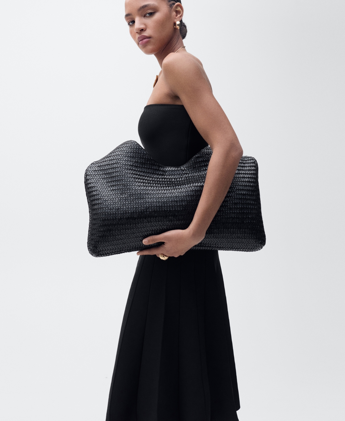 Mango Strapless Flared Knit Dress Black In Black
