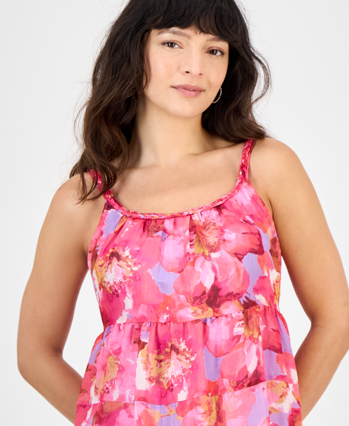 Robbie Bee Petite Printed Braided Trim Midi Dress In Pink