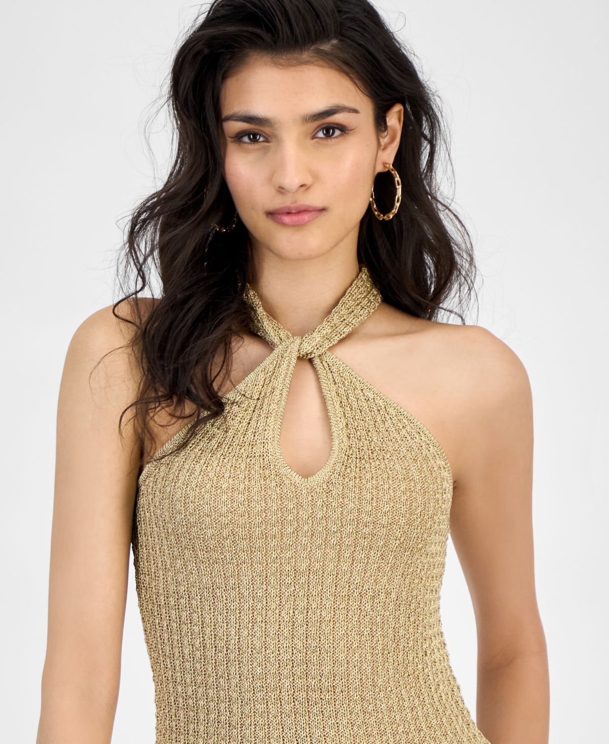 GUESS WOMEN'S ELLA KEYHOLE TWISTED-HALTER SWEATER TOP 