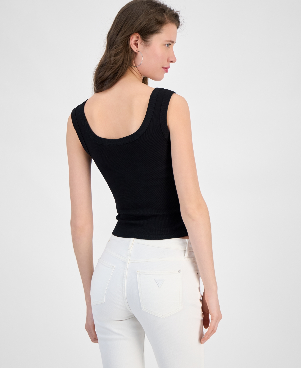 GUESS WOMEN'S RIBBED TRIANGLE-LOGO TANK 