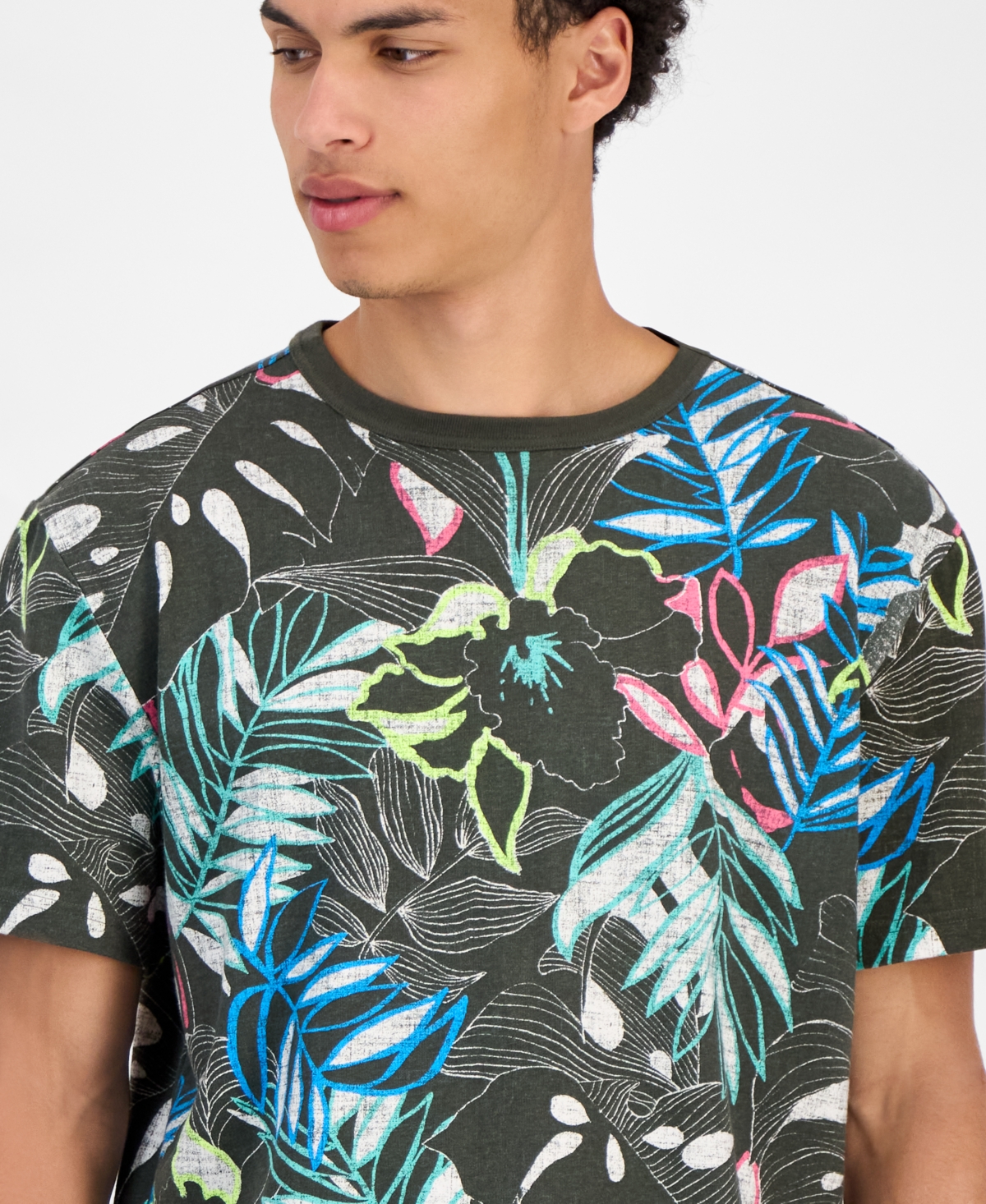Shop Sun + Stone Men's Domenica Short Sleeve Tropical Print Crewneck T-shirt, Exclusive At Macy's
