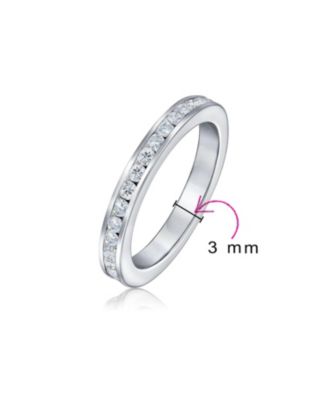 Cubic Zirconia Thin Stackable CZ Channel Set Eternity Band Ring .925 Sterling Silver 3MM
