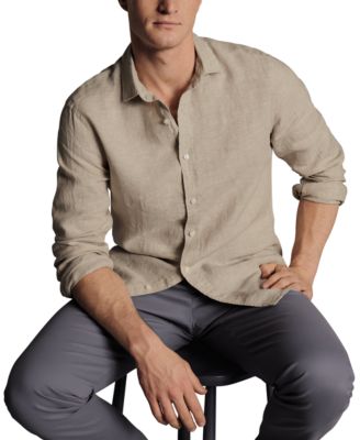 Men's Slim Fit Long Sleeve Linen Button-Front Shirt