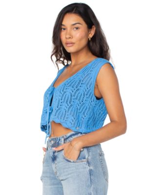 Juniors' Beach Bound Cotton Crochet Tie-Front Vest