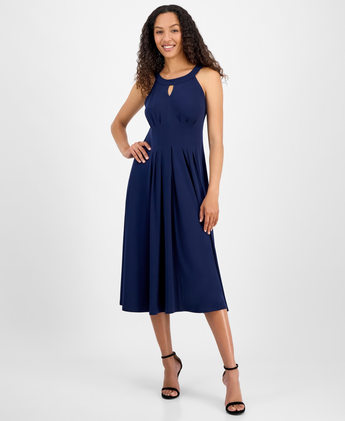 Women's Sleeveless Keyhole Halter Dress - Nvy