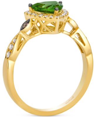 Green Apple Peridot (1-1/5 ct. t.w.) & Diamond (1/4 ct. t.w.) Trillion Halo Ring in 14k Gold