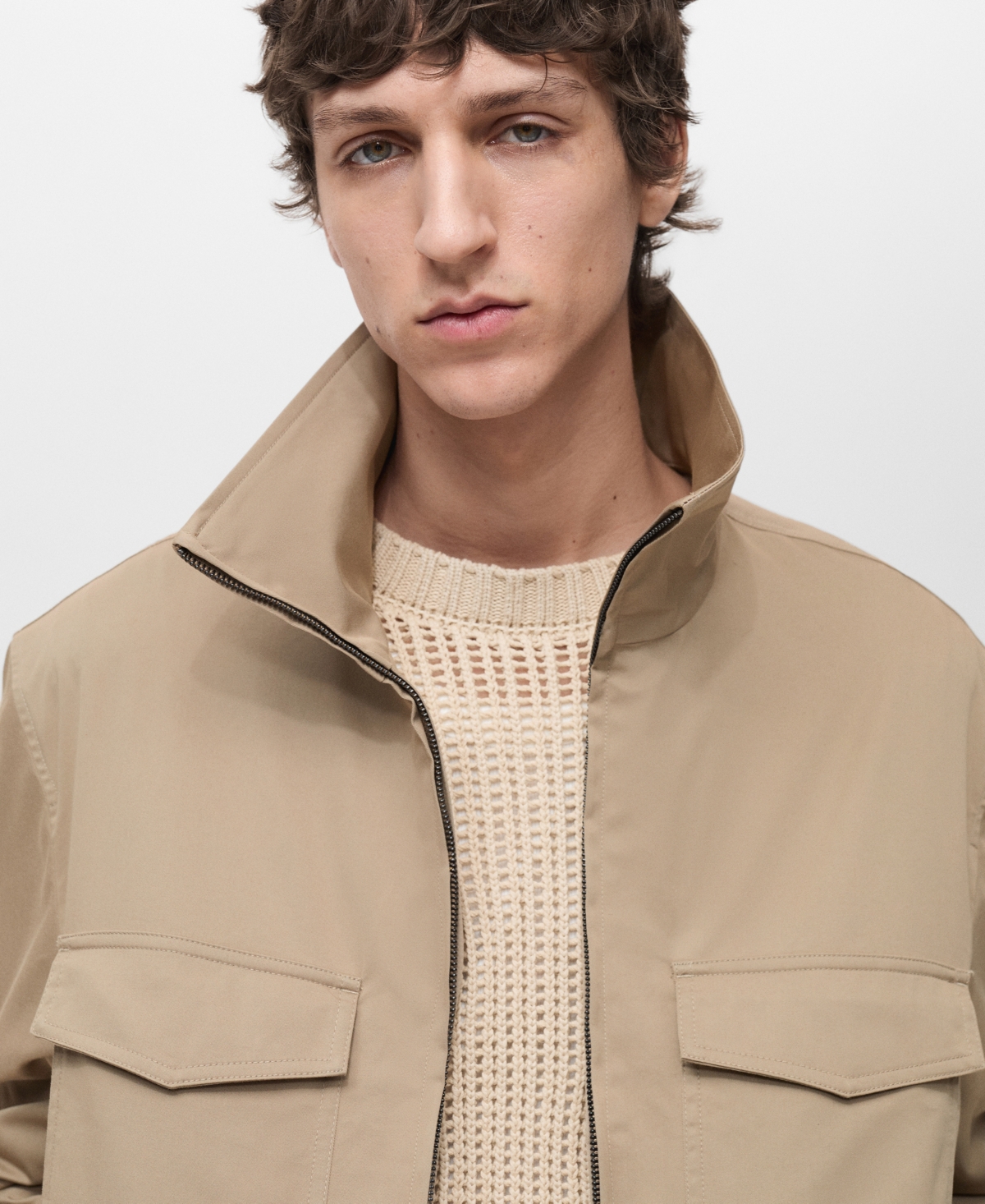 Mango Relaxed Fit Cotton Blend Jacket In Neutral