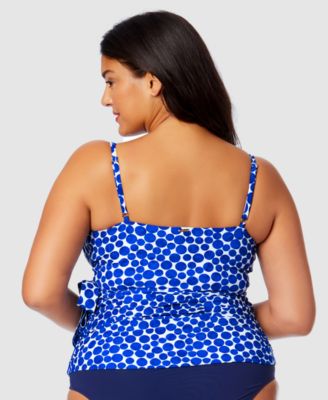Plus Size Denim Dot Wrap-Tie Tankini Top