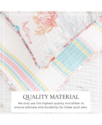 Fading Coral Stitched Quilt Set with Shams