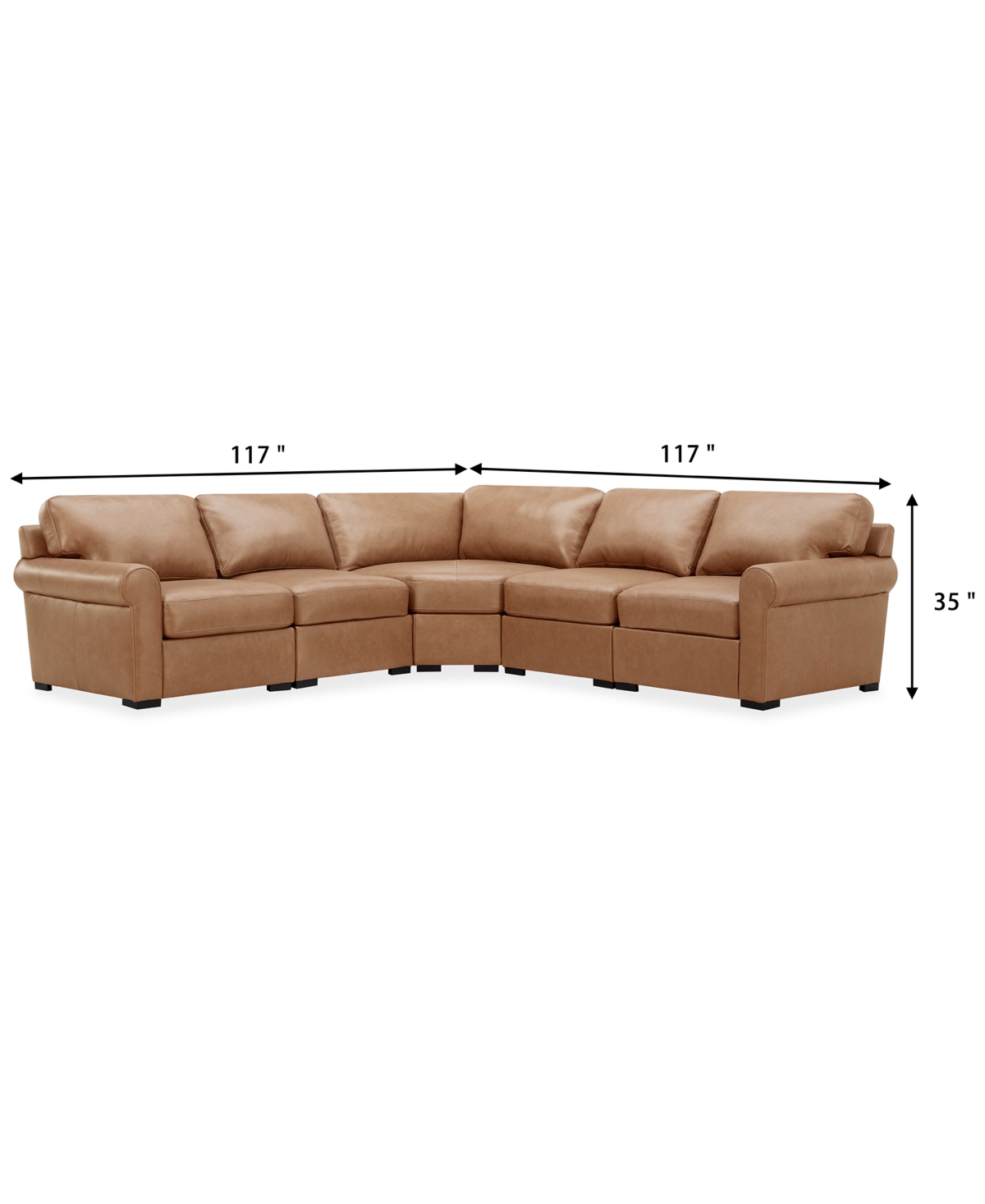 Macy's Radley Roll Arm 117" 4-pc. Leather Wedge Corner L Sectional, Exclusively At