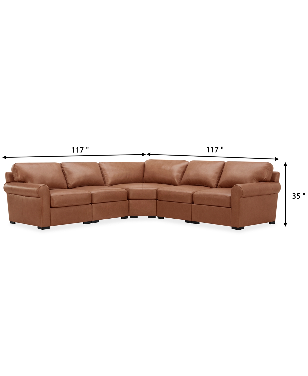 Macy's Radley Roll Arm 117" 4-pc. Leather Wedge Corner L Sectional, Exclusively At