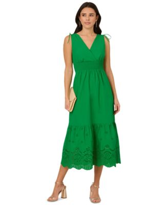 【海外限定】AdriannaPapell ドレス☆Adrianna by Smocked Waist Adrianna Papell Women's Smocked-Waist Tie-Sleeve Eyelet