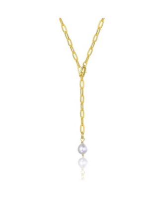 Sterling Silver 14K Gold Plated with White Freshwater Pearl Y-Style Necklace
