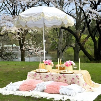 6Ft Fringe Patio Umbrella with Push Button Tilt Carry Bag