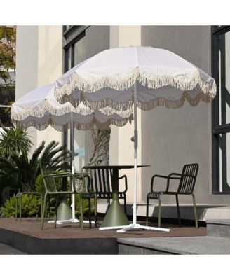 6Ft Fringe Patio Umbrella with Push Button Tilt Carry Bag