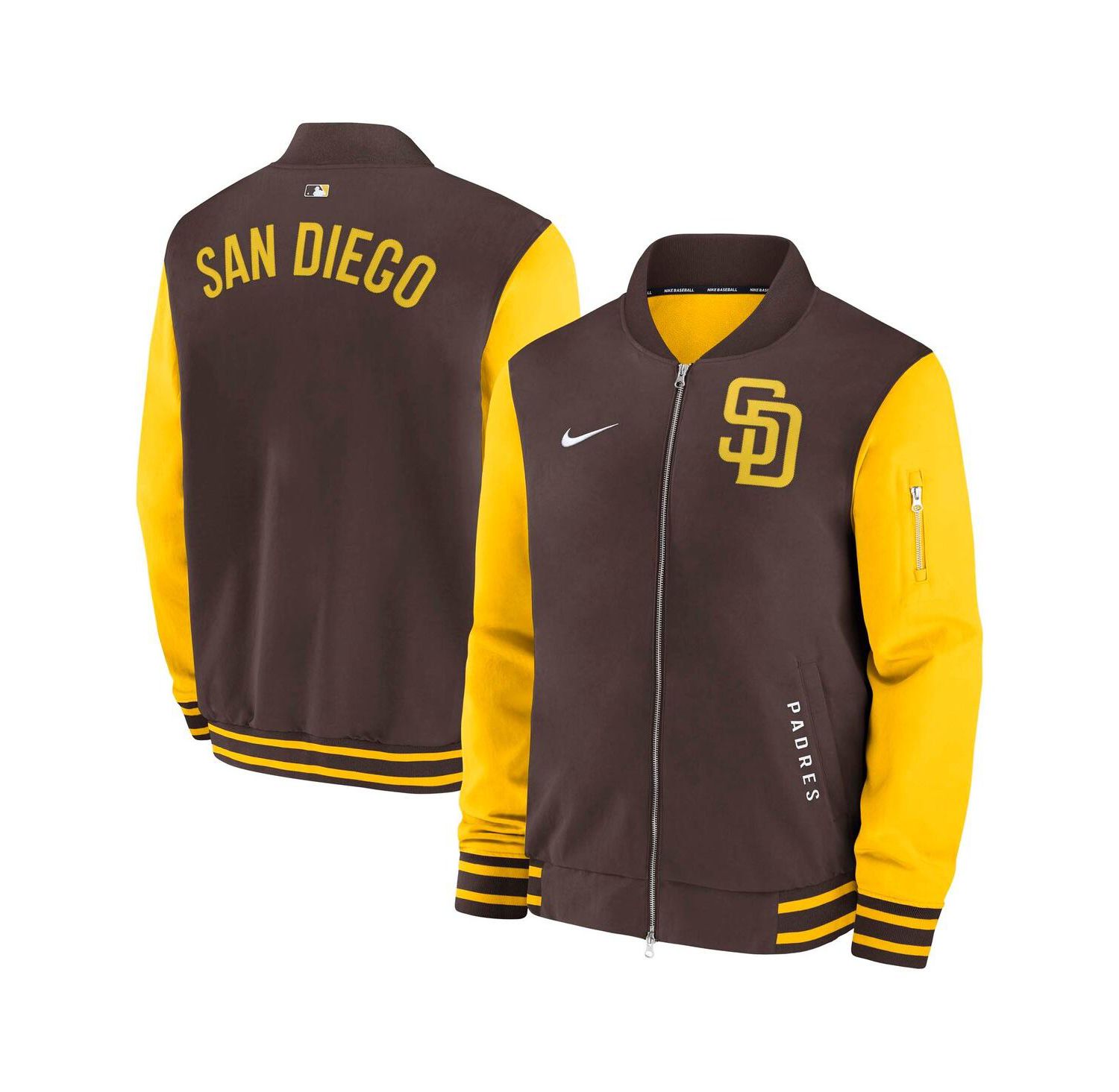 Men's Brown/Gold San Diego Padres Authentic Collection Dugout Full-Zip Bomber Jacket