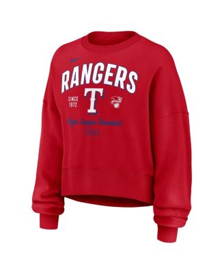 Women's Red Texas Rangers Oversized Long Sleeve Cropped Pullover Sweatshirt