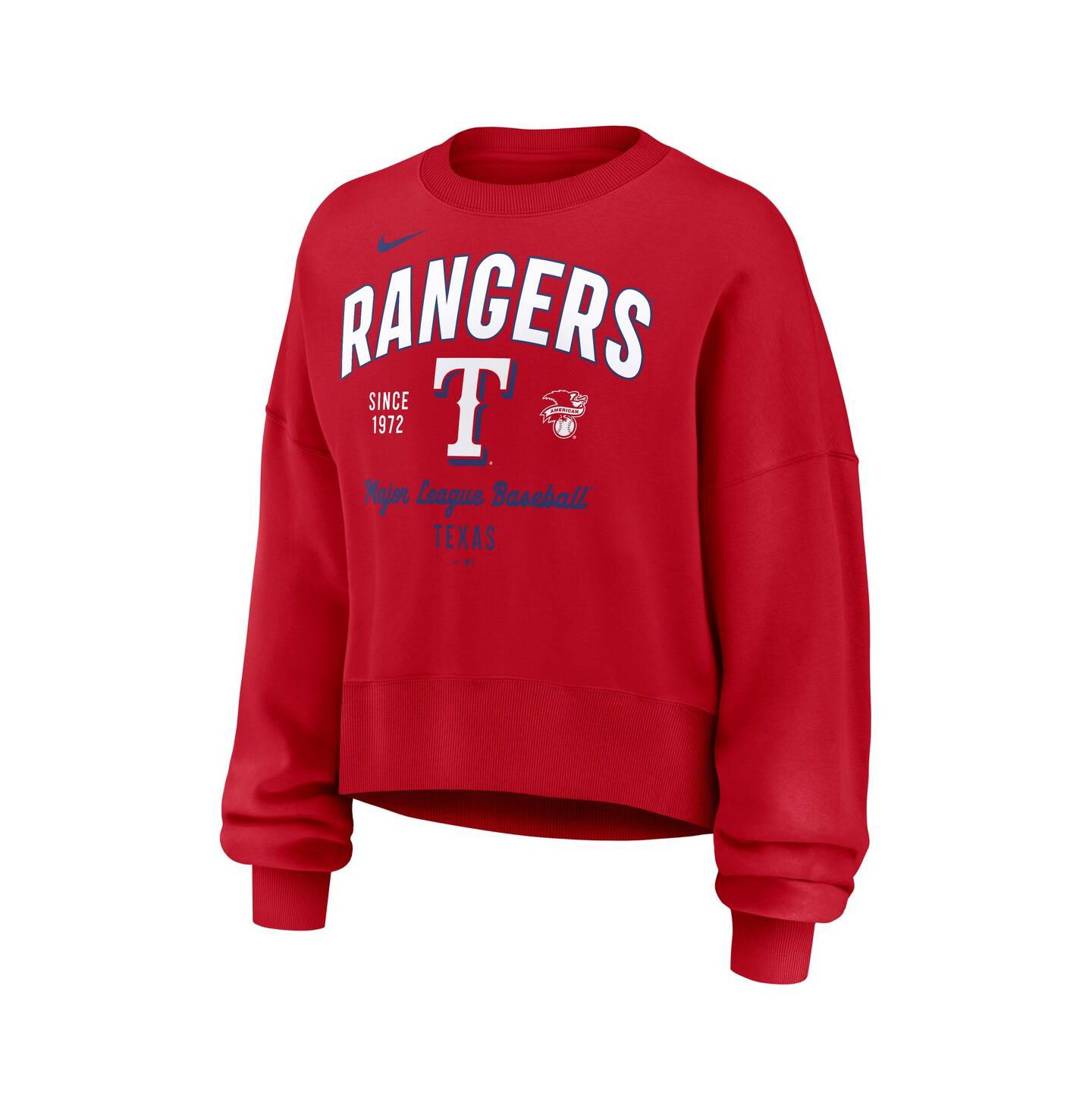 Женская толстовка Nike Red Texas Rangers Oversized Long Sleeve Cropped Pullover — фото 3