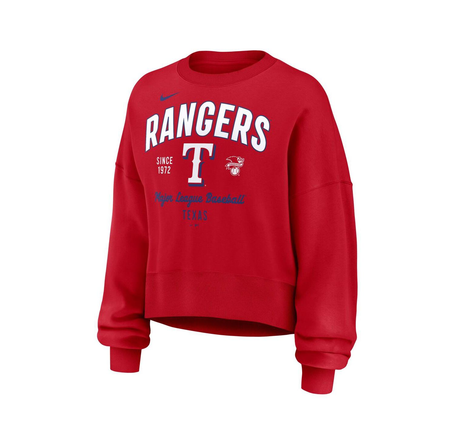 Women's Red Texas Rangers Oversized Long Sleeve Cropped Pullover Sweatshirt