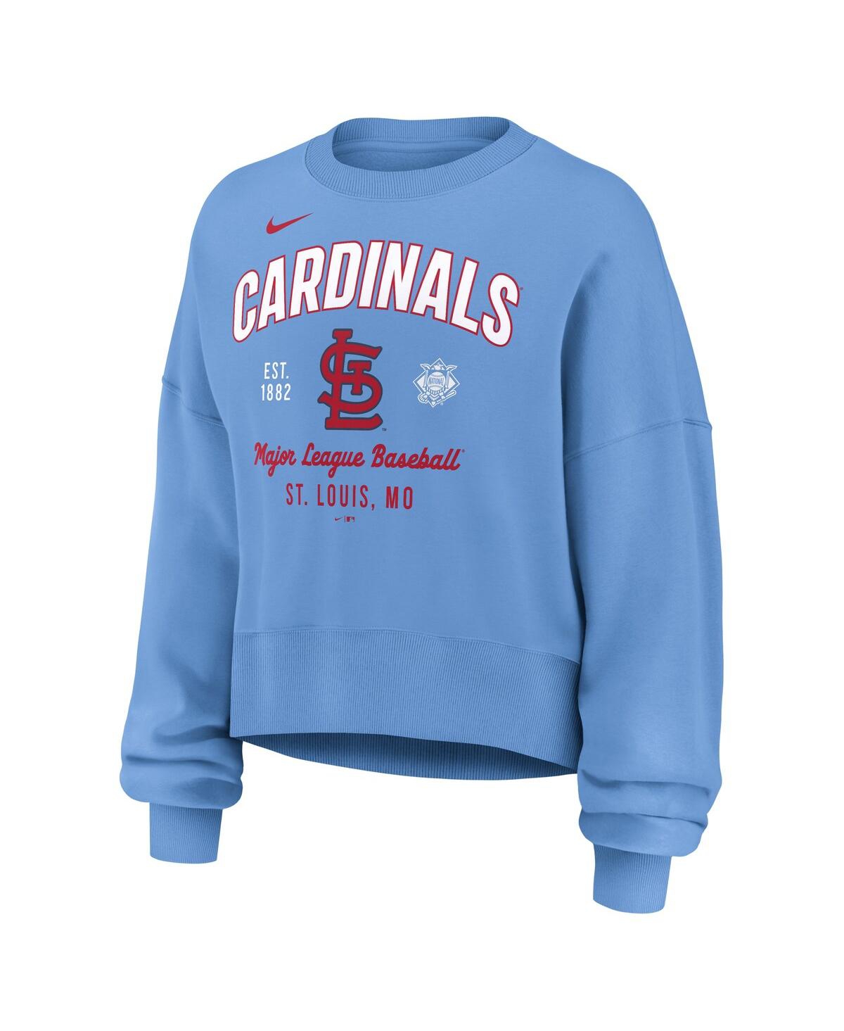 Nike Women's Light Blue St. Louis Cardinals Oversized Long Sleeve Cropped Pullover Sweatshirt In Light Blue