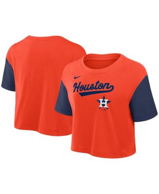 Nike - Women's Orange/Navy Houston Astros Script Cropped Performance T-Shirt
