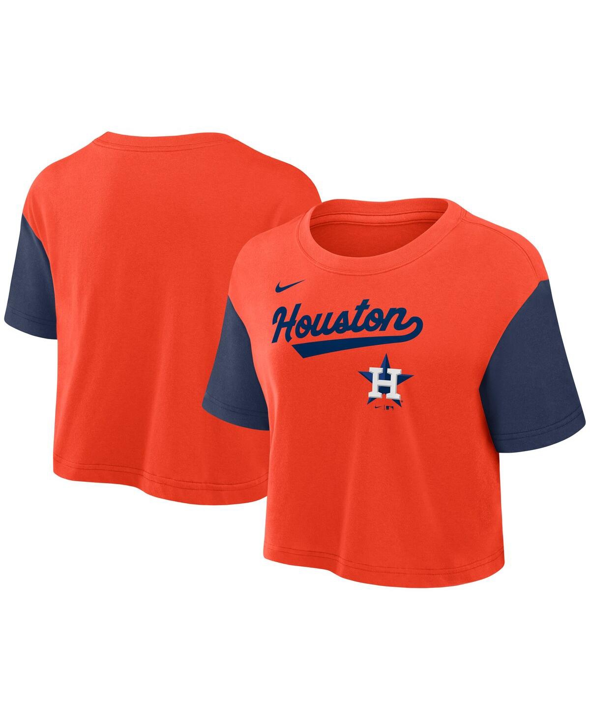 Nike Women's Orange/navy Houston Astros Script Cropped Performance T-shirt In Orange,navy
