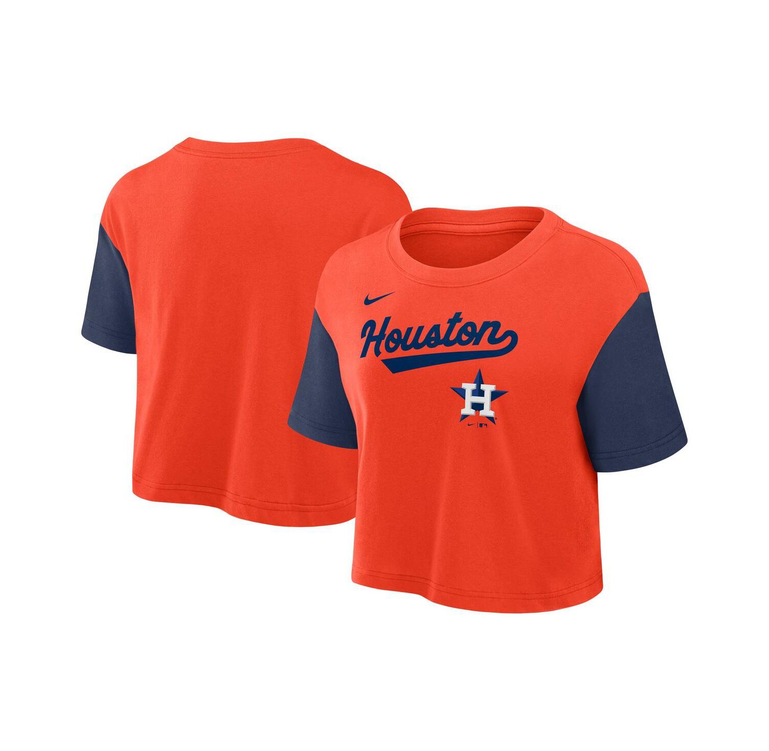 Women's Orange/Navy Houston Astros Script Cropped Performance T-Shirt