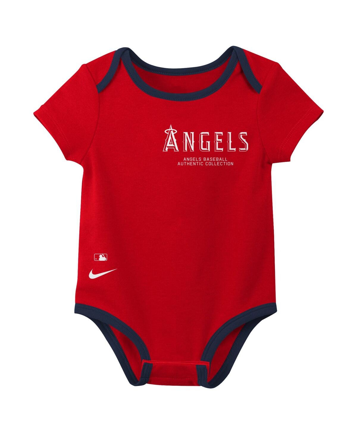 Nike Baby Boys And Girls Los Angeles Angels Authentic Collection Bodysuit, Pack Of 3 In Red