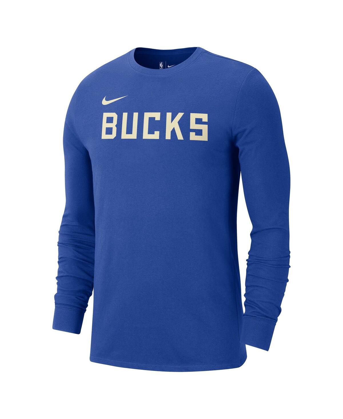 Nike Men's Royal Milwaukee Bucks 2024/25 City Edition Essential Logo Long Sleeve T-shirt In Blue