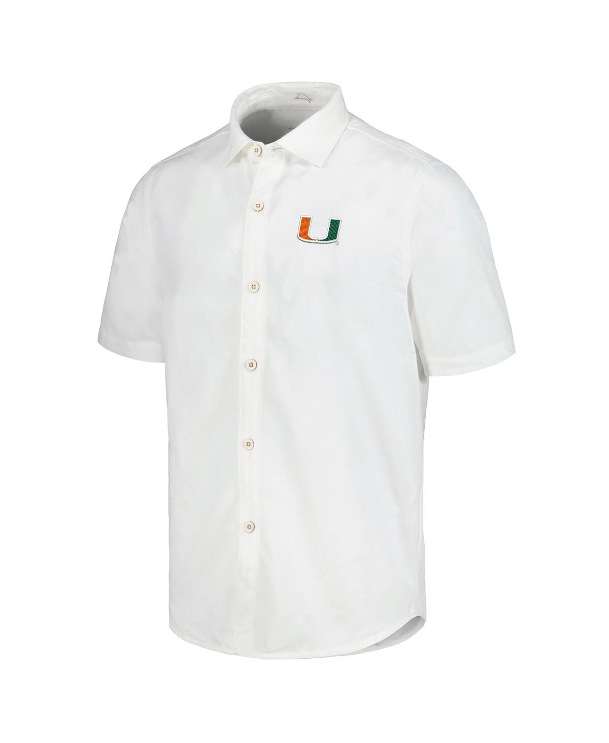 Tommy Bahama Men's White Miami Hurricanes Coconut Point Palm Vista Island Zone Camp Button-up Shirt In White