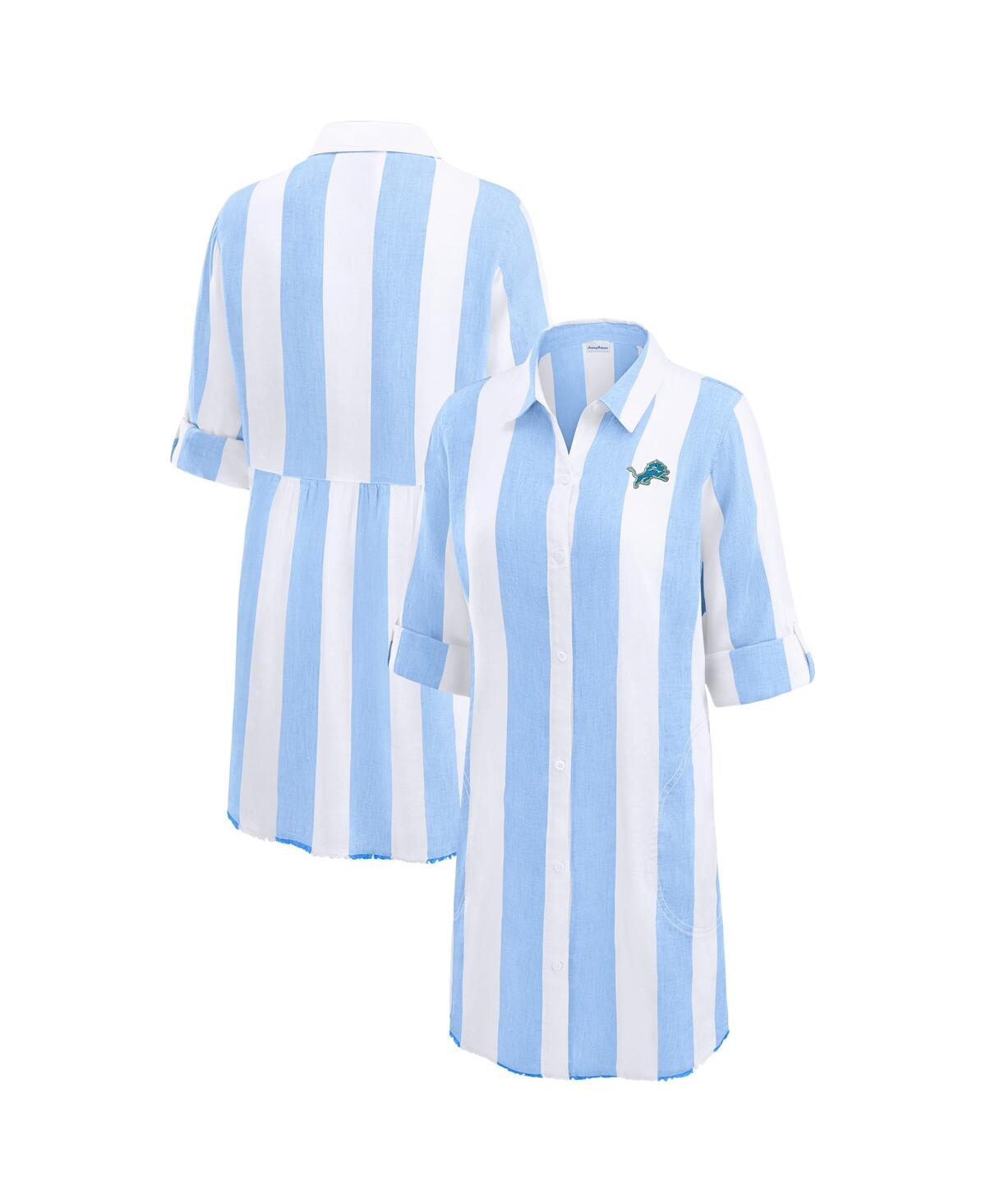 Tommy Bahama Women's Blue/white Detroit Lions Rugby Beach Stripe Button-up Tunic In Blue,white
