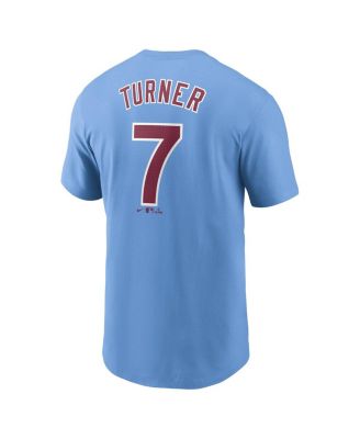 Men's Trea Turner Light Blue Philadelphia Phillies Fuse Name Number T-Shirt