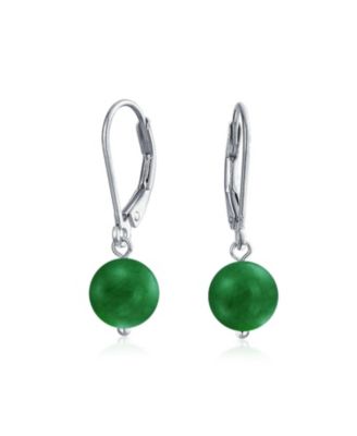 Simple Natural Stone 8MM Ball Drop Earrings Sterling Silver Leverback