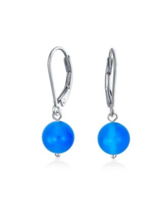 Simple Natural Stone 8MM Ball Drop Earrings Sterling Silver Leverback