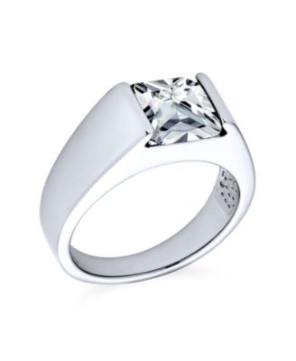 Traditional 3ct Blue Clear Cubic Zirconia Cz Square Solitaire Ring Pinky Ring Silver Plated