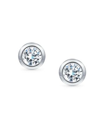 Bezel Round Solitaire Cubic Zirconia CZ Martini Stud Earrings Sterling Silver