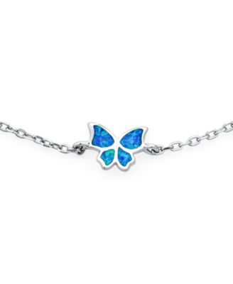 Summer Garden Butterfly Opal Charm Anklet Ankle Bracelet Sterling Silver 9-10 Inch