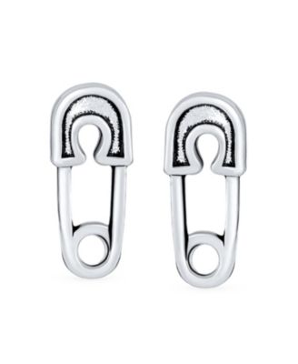 Inspirational Symbol Support For Displaced People Punk Rock Biker Jewelry Safety Pin Stud Earrings Oxidized .925 Sterling Silver