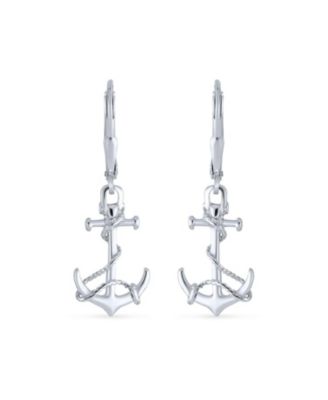 Tropical Beach Vacation Honeymoon Simple Nautical Boat Rope Anchor Lever Back Dangle Earrings .925 Sterling Silver