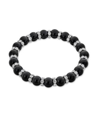 Simulated Pearl Stackable Strand Stretch Bracelet Crystal Rondelle Gold & Silver Plated Spacer