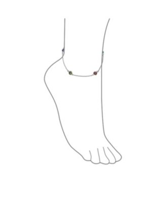 Elegant Delicate Multi Color Cubic Zirconia CZ By The Yard Anklet Chain Link Ankle Bracelet .925 Sterling Silver 9 Inch