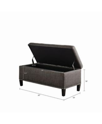 42'' Modern Storage Bench with Soft-Close Lid, Grey Linen Upholstery, Black Wood Legs for Bedroom or Entryway-The Pop Home