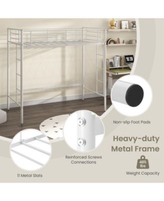 Twin Loft Bed Frame with 2 Ladders Full-length Guardrail