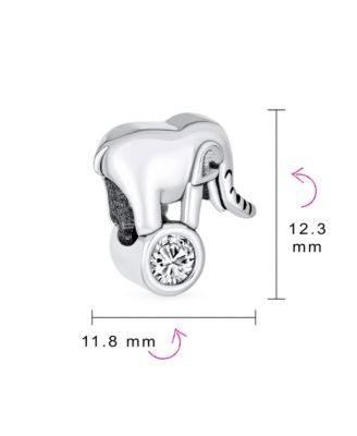Lucky Animal Good Luck Trunk Up Circus Elephant Bezel CZ Bead Charm .925 Sterling Silver