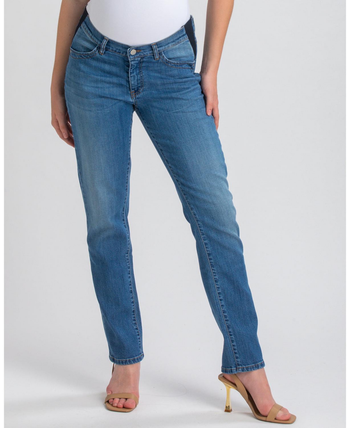 Maternity Loose Fit & Elastic Waist Boyfriend Jeans - Medium light