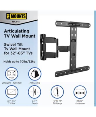 Full Motion TV Wall Mount for 32”-65” Screens, Holds up to 70lbs