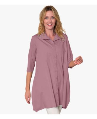 Women's 3/4 Sleeve Button-Front Cotton Poplin And Jersey Shirt Top Tiburon Tunic Icon
